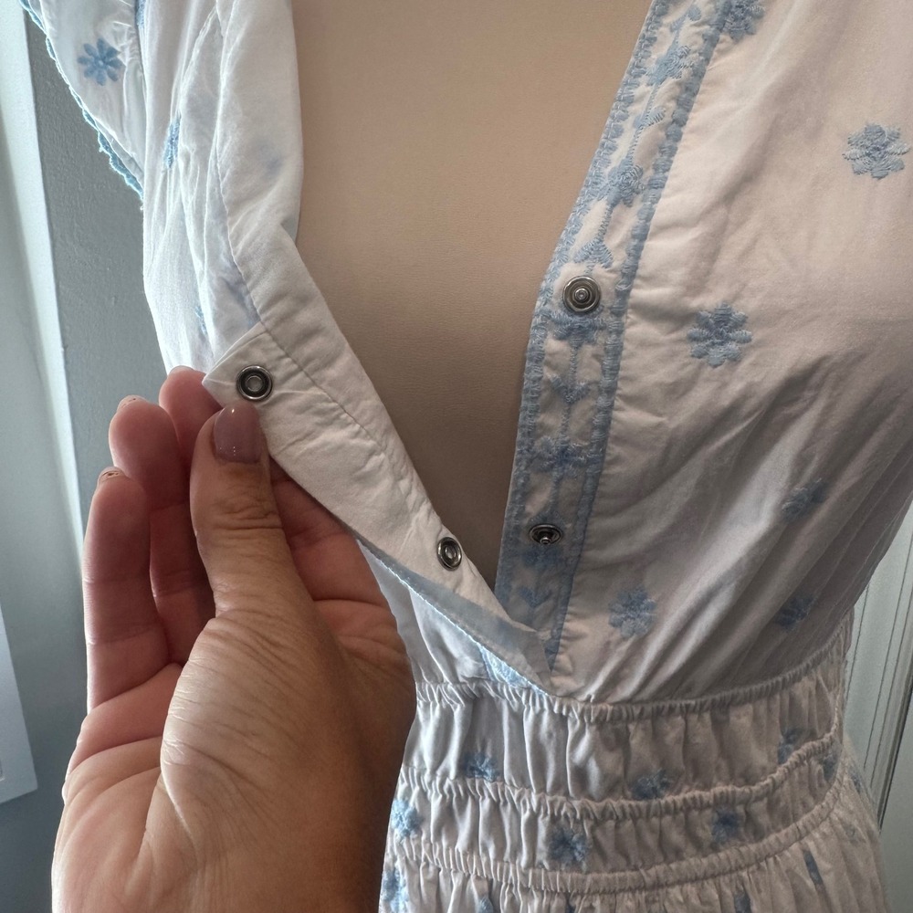 Rachel Zoe Blue/White Cotton Maxi Dress Eyelet Flutter Sleeve Romantic | Size 8 - Picture 7 of 13